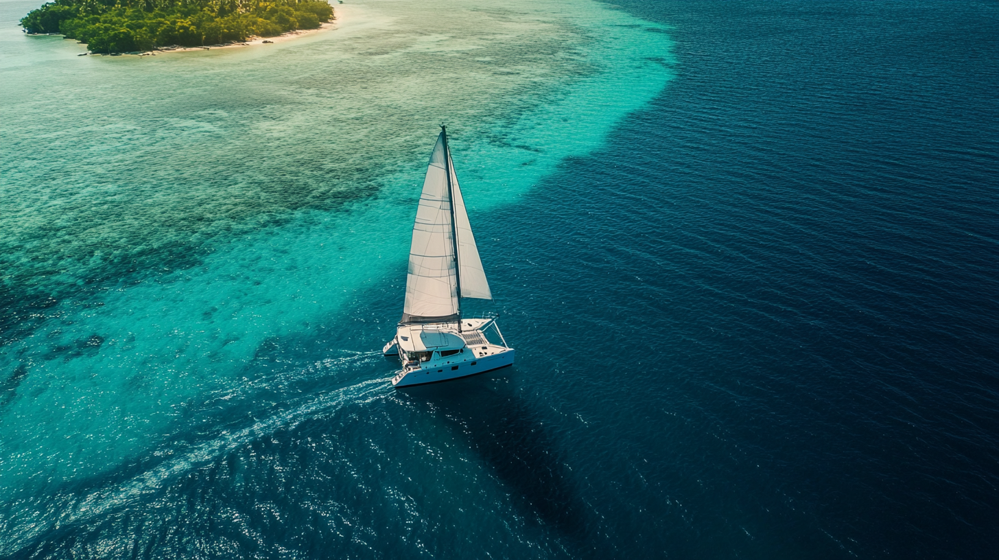 a Catamaran Sailing in San Blas Islands Panama a Catamaran Sailing in San Blas Islands Panama